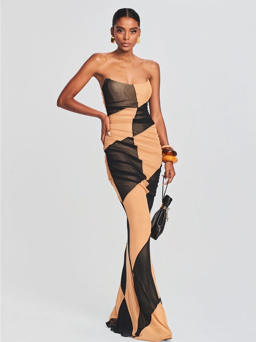 Retrofete Strapless Black & Tan Ford Dress